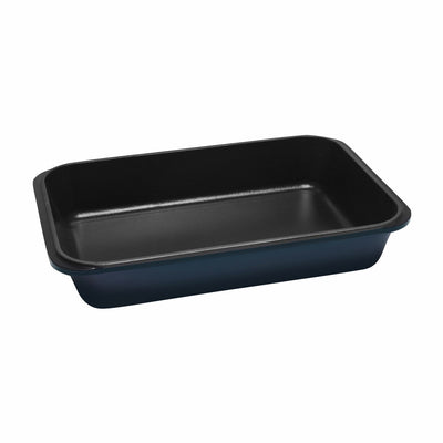 Chasseur Cast Iron Rectangular Liquorice Blue Roasting Pan with Enamel Coating & - 40cm x 26cm