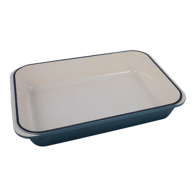 Chasseur Cast Iron Rectangular Roasting Pan with Enamel Coating & Coral Blue - 40cm x 26cm