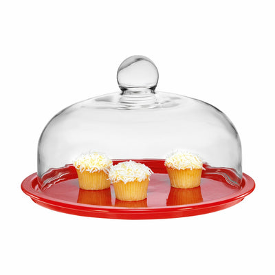 Chasseur Stoneware Cake Platter with Lid Red Baking, Serving, Storing, And Creating - 29.5cm