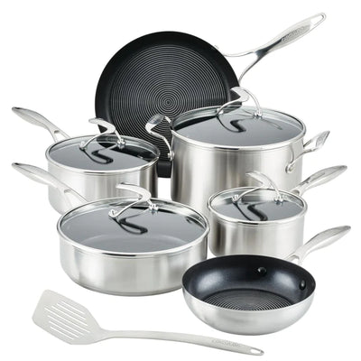 Circulon SteelShield™ Nonstick Stainless Steel Cookware Set S-Series Induction – 10 Piece (2X Saucepan, 2X Fry Pan, Covered Stockpot, Covered Sauté, Slotted Spatula)