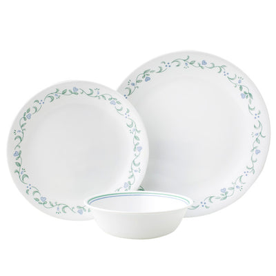 Corelle Country Cottage Vitrelle Glass Dinner Set 12pc - (4 x 26cm Dinner Plates | 4 x 21cm Lunch Plates | 4 x 532ml Soup Cereal Bowls)