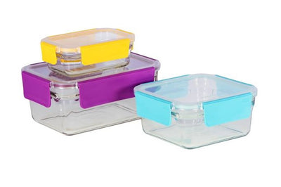Glasslock Premium Oven Safe Tempered Glass Food Container Set - 3 Piece (1x Square, 2x Rectangular)