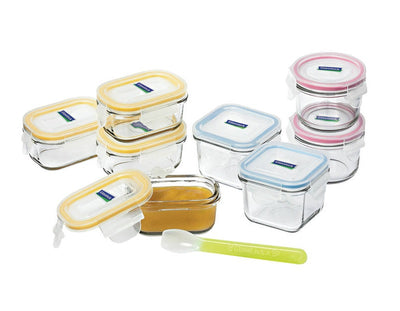Glasslock Tempered Glass Baby Meal Set SALE - 9 Piece (4x Rectangular, 2x Square, 2x Round, 1x Silicone Baby Spoon)