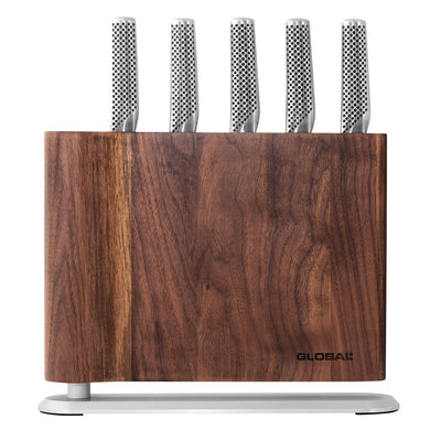 Global UKU 6 Piece Knife Block Set - Walnut