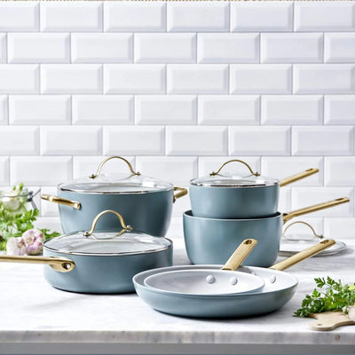 GreenPan Padova 6 (10) Piece PFAS Free Cookset Smokey Blue