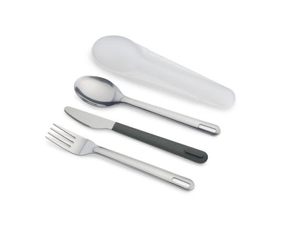 Joseph Joseph Duo Stainless Steel Cutlery Set Grey – 4 Piece (Set includes knife, fork and spoon)