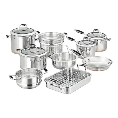 Scanpan Coppernox Stainless Steel Induction Cookware Set - 9 Pcs (2 Saucepans, Dutch Oven, Stock Pot, Fry Pan, Pasta Insert, Steamer, Roaster)
