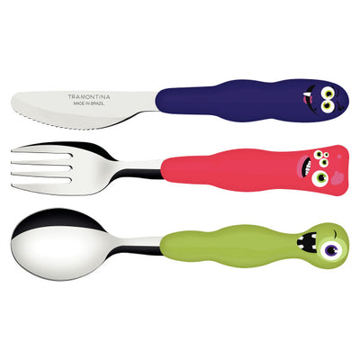 Tramontina Children's Monster Cutlery Set 3 Piece Assorted Color Polypropylene Handle