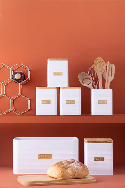 Typhoon Square Steel Coffee Storage White With Bamboo Lid - 1.6L - 2