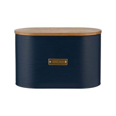Typhoon Stainless Steel Square Bread Bin Bamboo Lid Navy – 10.5L