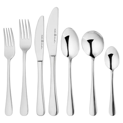 Wilkie Brothers Livingston Stainless Steel Cutlery Set – 56 Piece (8 x Table Knives, 8 x Dessert Knives, 8 x Table Forks, 8 x Dessert Forks, 8 x Soup Spoons, 8 x Dessert Spoons, 8 x Tea Spoons)