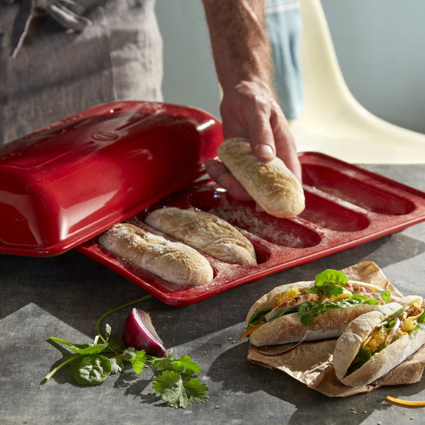 Emile Henry Mini-Baguettes Bread Baker - Burgundy - 2
