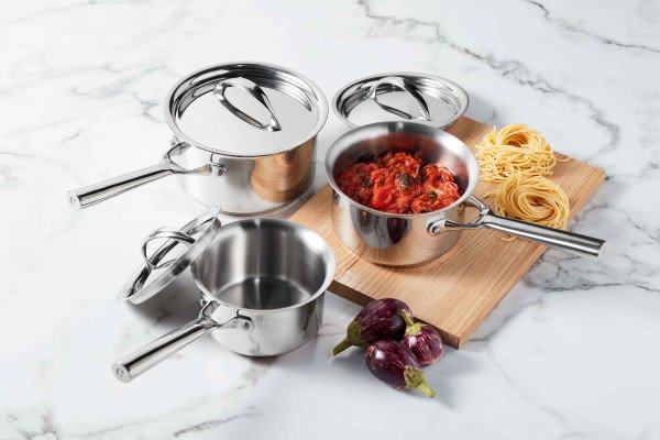 Essteele Per Vita Stainless Steel Saucepan Set Solid Copper Base – 3 Piece 14cm 16cm 18cm - 1