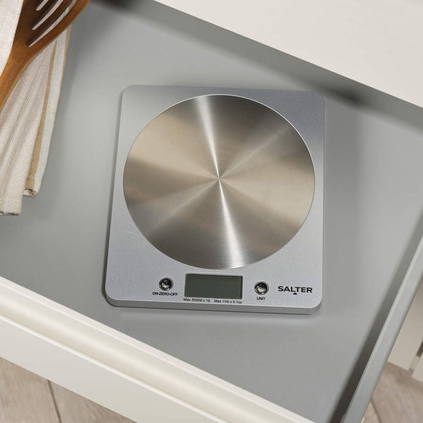 Salter Disc Electronic Kitchen Scale Measurement Units (lbs, oz, ml, fl.oz) Capacity - 5kg Max - 2