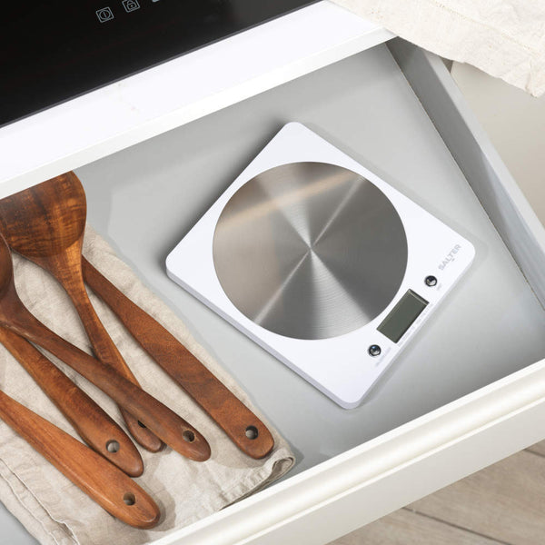 Salter Disc Electronic Kitchen Scale Measurement Units (lbs, oz, ml, fl.oz) Capacity - 5kg Max - 3