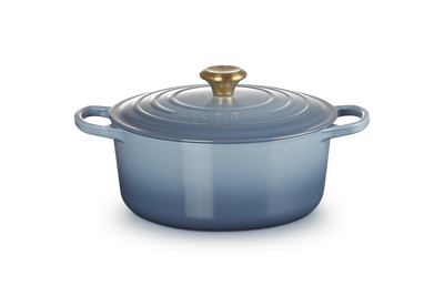 Le Creuset Cast Iron Round Casserole with Signature Knob - 26cm Chambray
