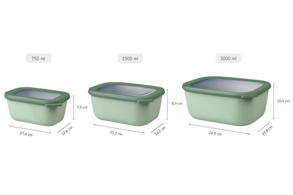 Mepal Cirqula Rectangle Food Storage Container Large Set 3-Piece Nordic Sage - 2