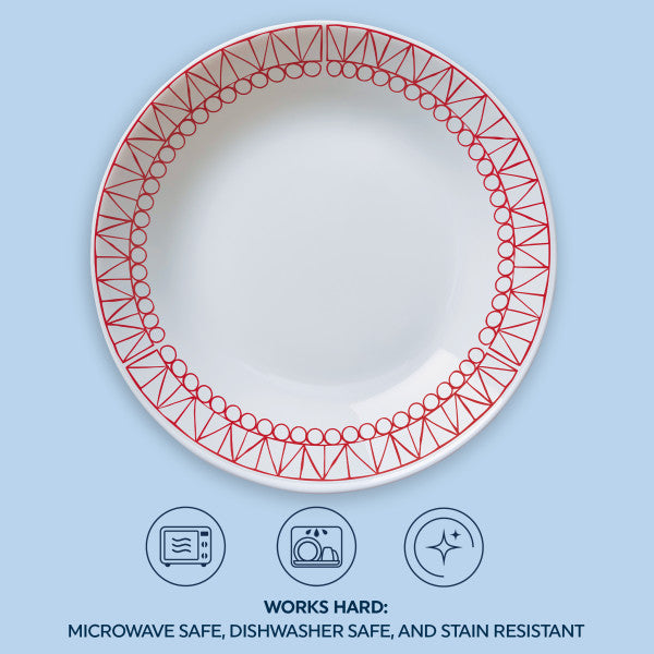 Corelle Everyday Expressions Glass Dinner Set Geometrics Are Sketched In Cherry Red - 4pc 21cm - 2