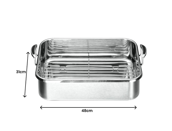 Scanpan Coppernox Stainless Steel Roaster with Rack - 48 x 30.5 x 14.5cm - 1